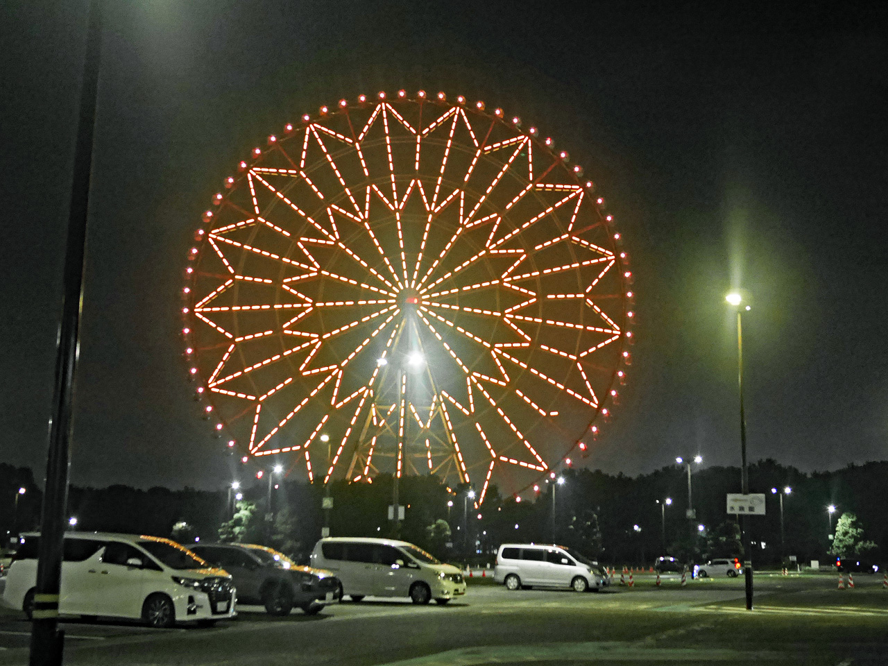 夜空に映える葛西臨海公園の大観覧車
